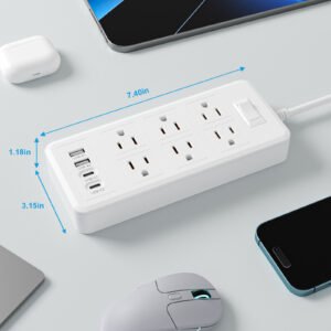 17W USB Power Strip with 6 AC Outlets