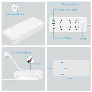 17W USB Power Strip with 6 AC Outlets