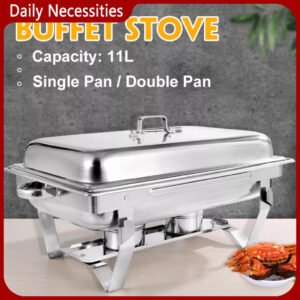 DN #High Quality Singer&Double Chafing Dish 11L Food Warmer Buffet Stainless Square w-Alcohol Holder